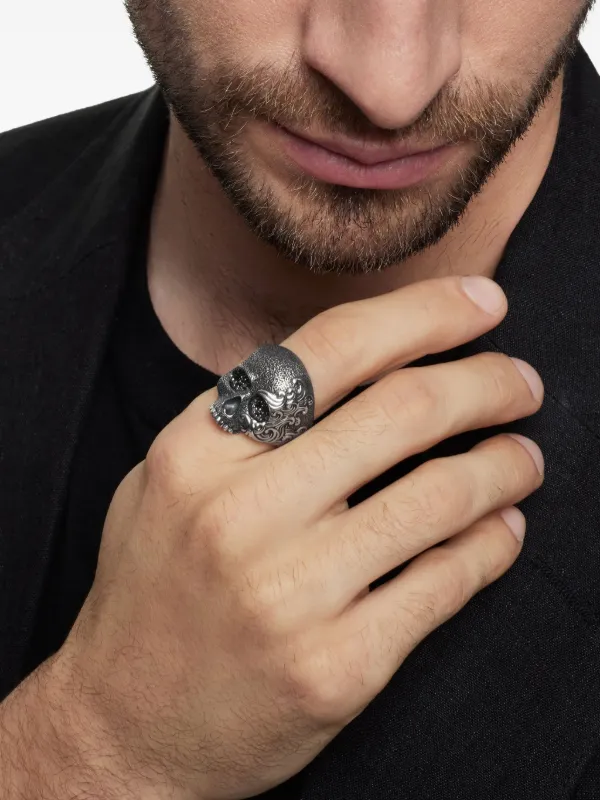 David Yurman Sterling Silver Waves Skull Diamond Ring (24mm