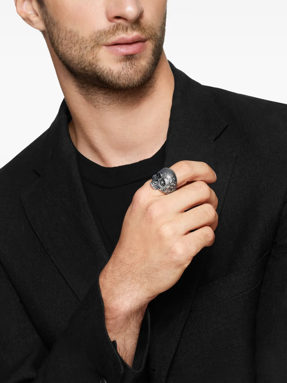 David Yurman Anello Waves Skull in argento sterling con diamanti (24mm) | Image 2