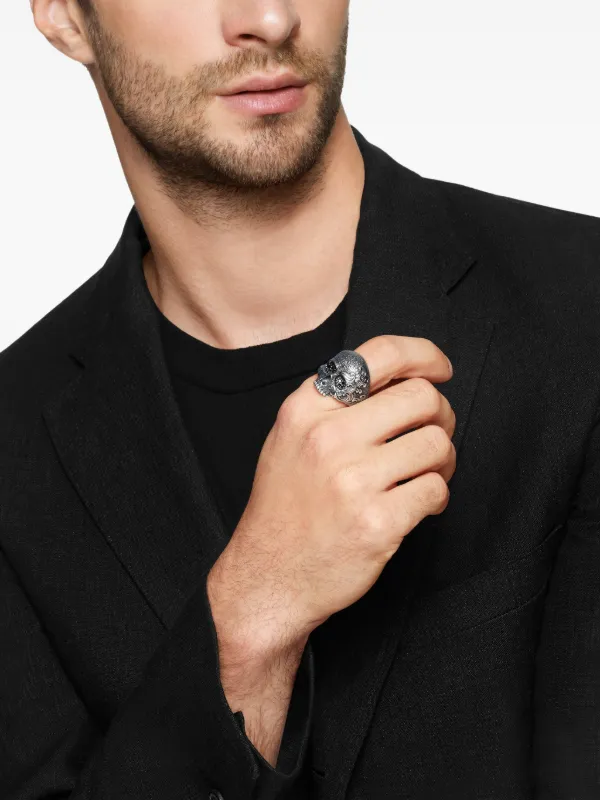 David Yurman Waves Skull ダイヤモンド リング 24mm スターリング 