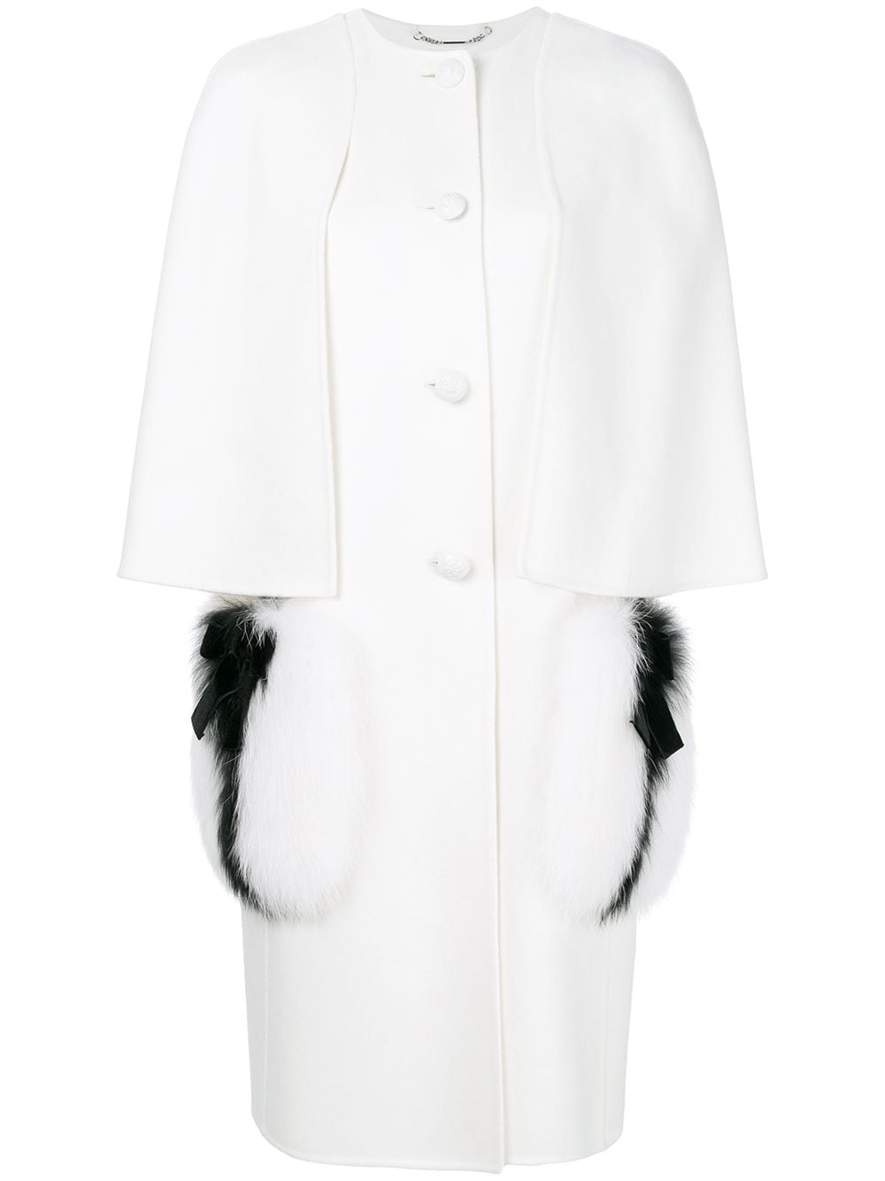 FENDI cape sleeves coat with fur pockets,FF8522W1D12930679