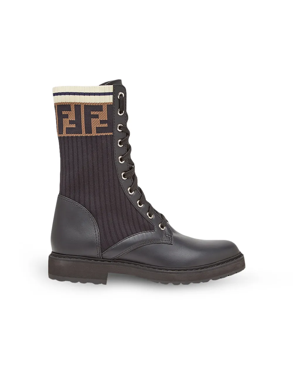 Fendi Rockoko Logo-Jacquard Stretch-Knit And Leather Ankle Boots In F13Mc-Black+Bl Tab.Black M