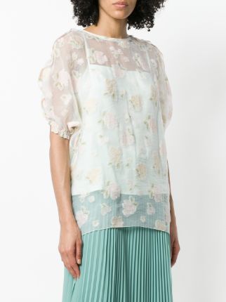 floral embroidered sheer top展示图