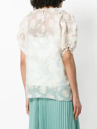 floral embroidered sheer top展示图