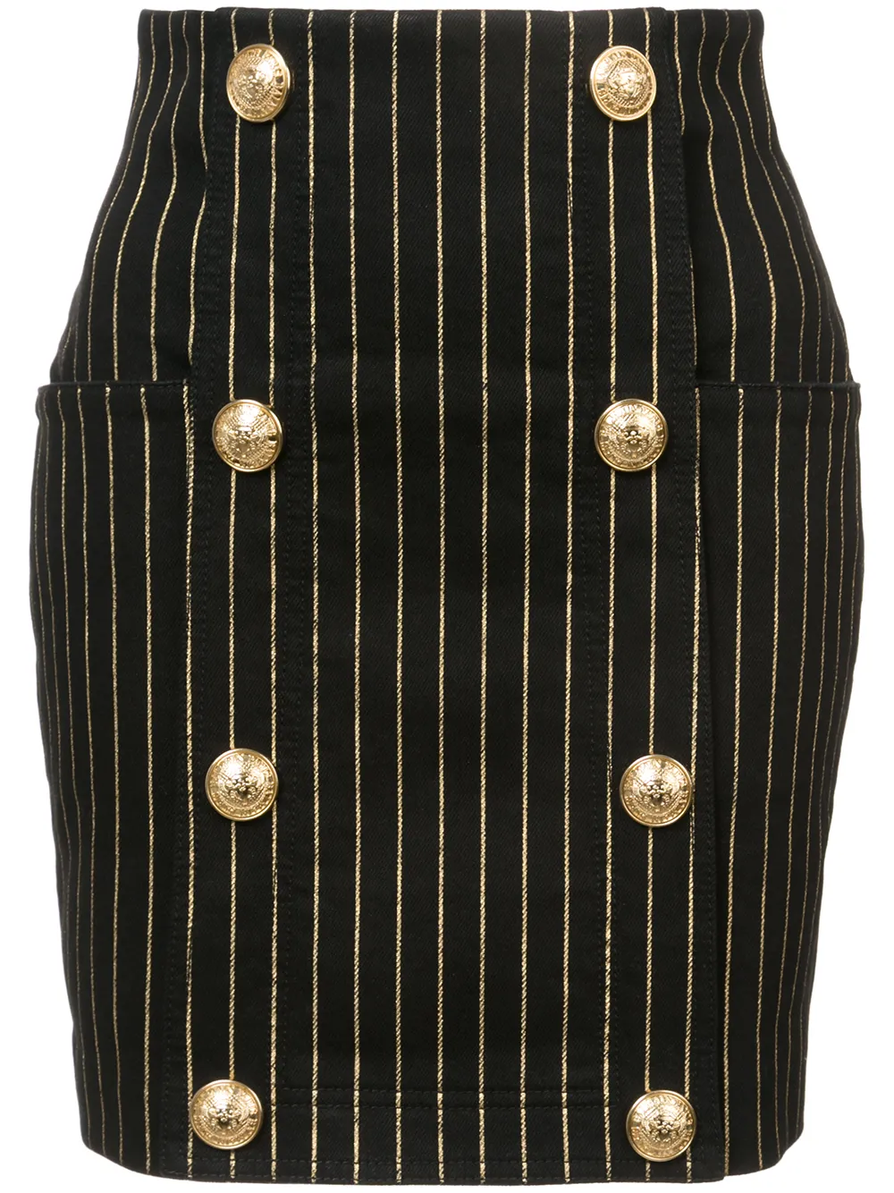 BALMAIN BALMAIN BUTTON-EMBELLISHED STRIPED MINI SKIRT - BLACK,134452743I12933806