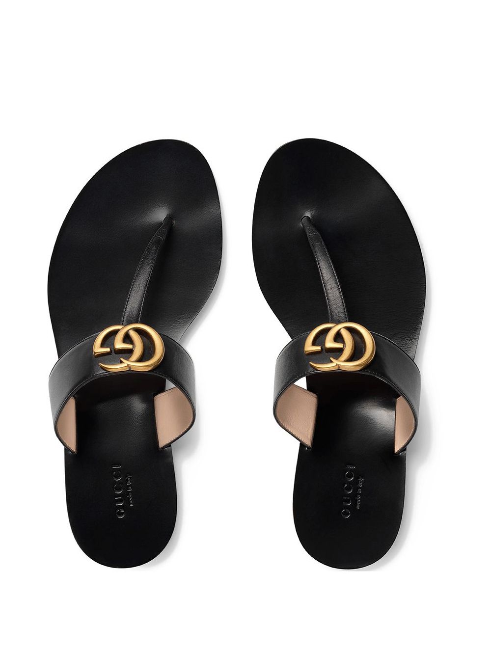 Shop Gucci Double G Thong-strap Slides In Black