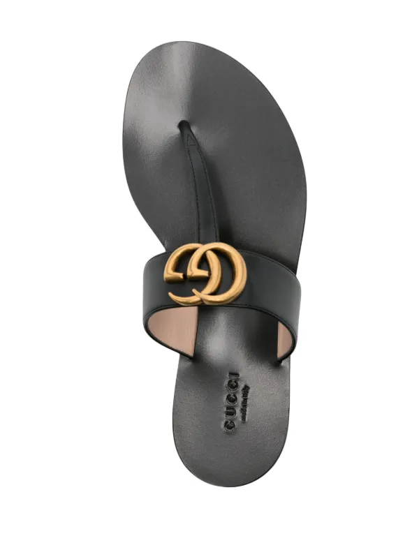 Women's Double G thong sandal in black leather