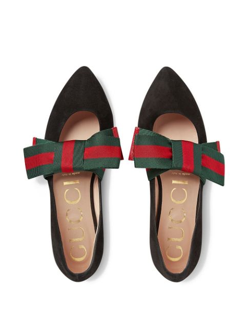 gucci web bow suede ballet flats black