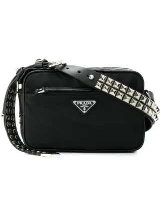 Prada Black Studded Strap Textile Shoulder Bag Farfetch Prada Black Studded Strap Textile Shoulder Bag