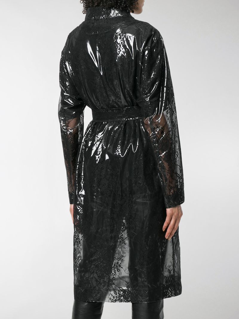 black plastic trench coat