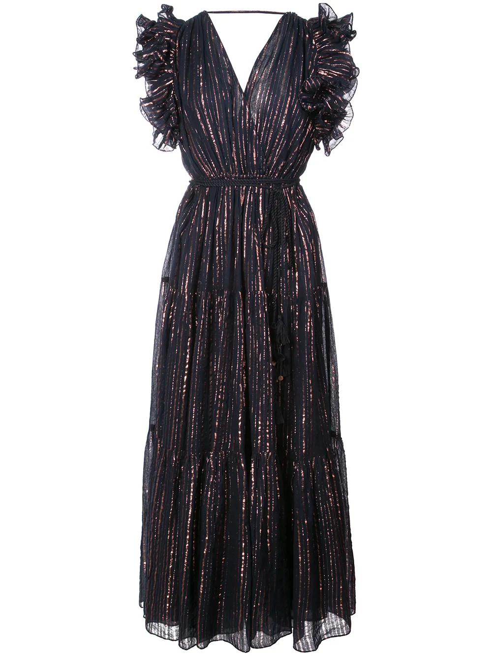 ULLA JOHNSON RUFFLE TRIM METALLIC THREAD DRESS,SP18013312942035