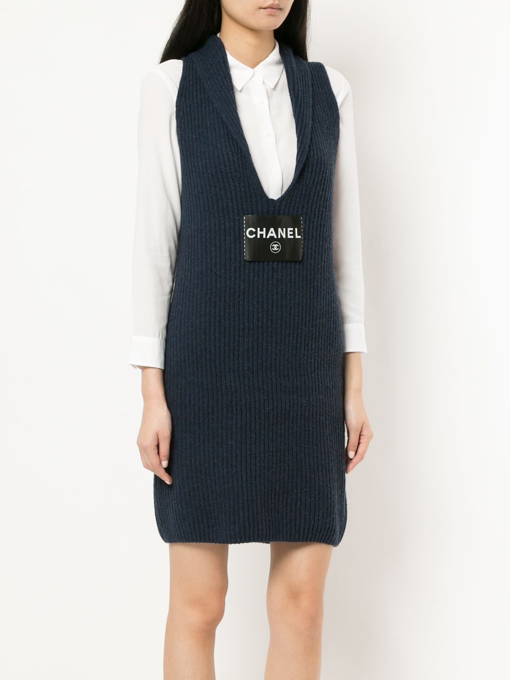 фото Chanel pre-owned облегающее вязаное платье с логотипом