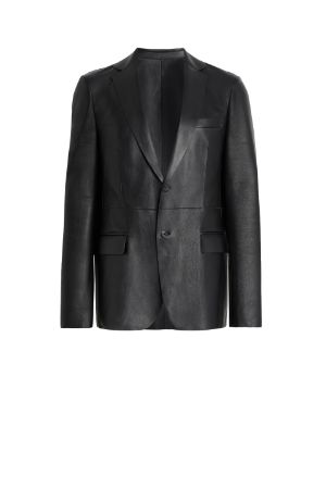 Черный пиджак-блейзер из тонкой кожи