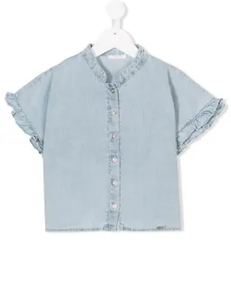 ruffle trim denim shirt