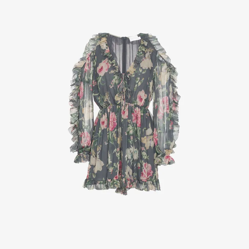 ZIMMERMANN ZIMMERMANN IRIS FLORAL PRINT SILK TIE PLAYSUIT