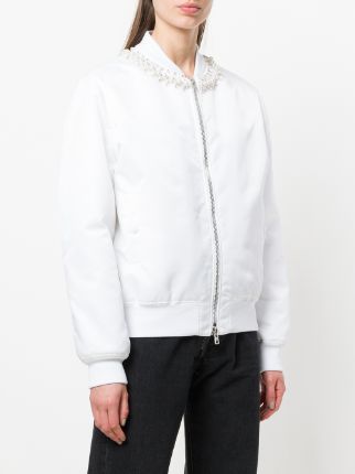 ribbed pearl-embellished neck baseball-style jacket展示图