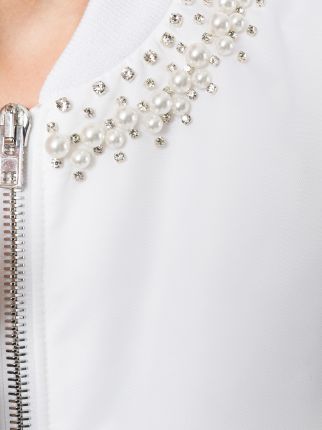 ribbed pearl-embellished neck baseball-style jacket展示图