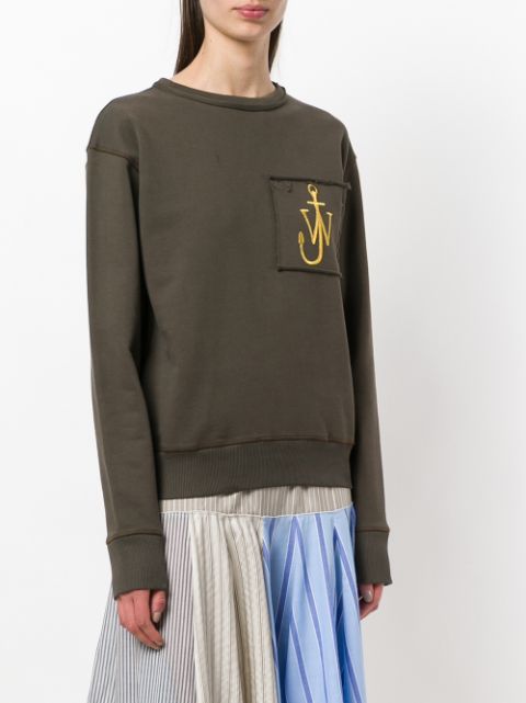 JW ANDERSON KHAKI RAW-EDGE LOGO SWEATSHIRT WITH POCKET DETAIL JE01418D12959743