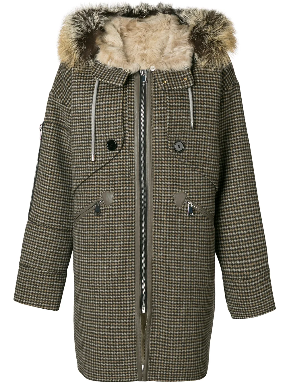 Liska houndstooth print hooded coat | Neutrals | Image 1
