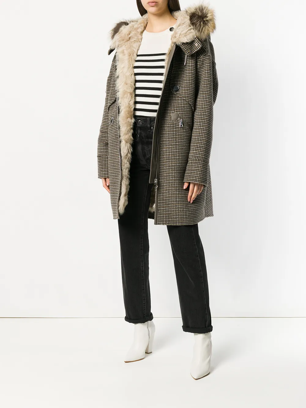 Liska houndstooth print hooded coat | Faux Fur & Shearling Coats | Image 2