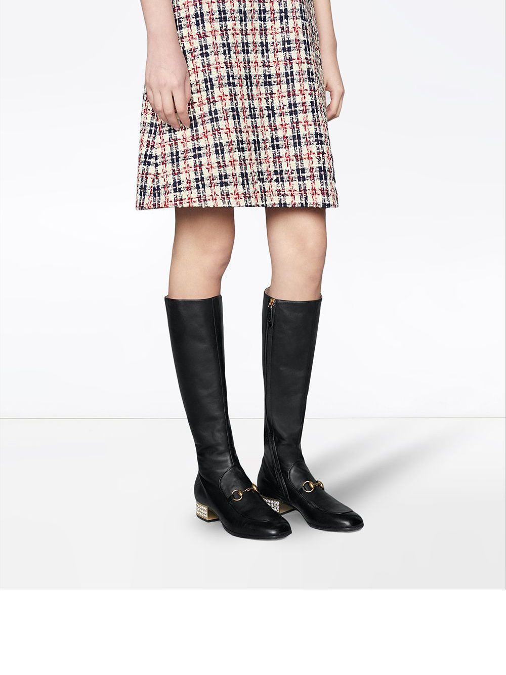 Gucci Horsebit Leather Knee Boot With Crystals - Farfetch