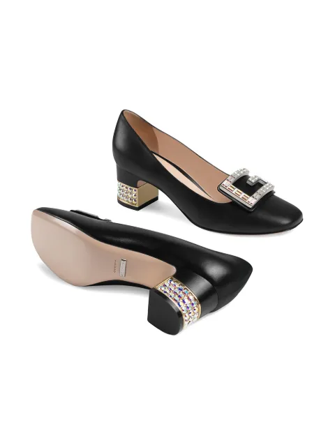 Gucci black Leather mid-heel pump with 