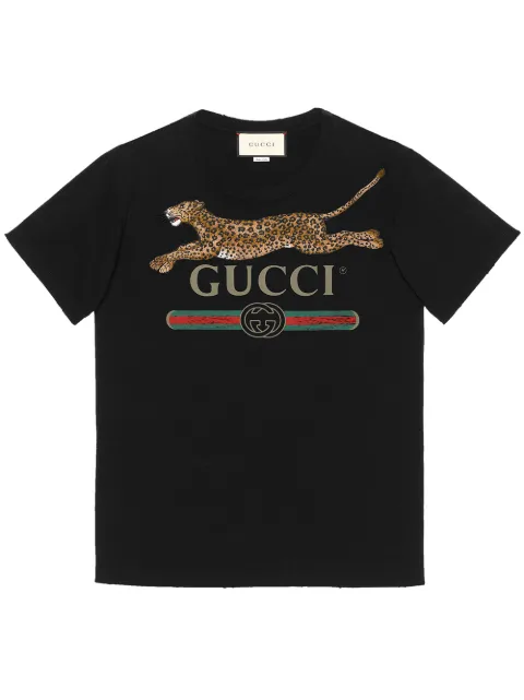 Click to view more detailed imagery on our partner's website Gucci Jumping Leopard-appliquÉ Crew-neck Cotton T-shirt In 1082 Black