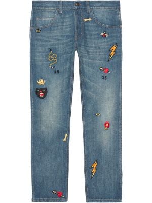 Gucci Tapered denim pant with symbols 