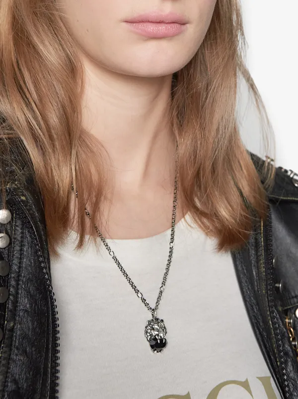 Shop metallic Gucci Lion head necklace 