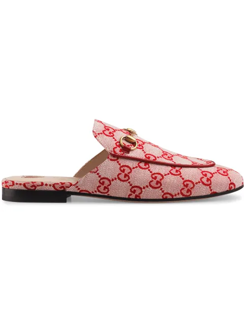 Click to view more detailed imagery on our partner's website Gucci Princetown Horsebit-Detailed Logo-Woven Canvas Slippers In Neutrals