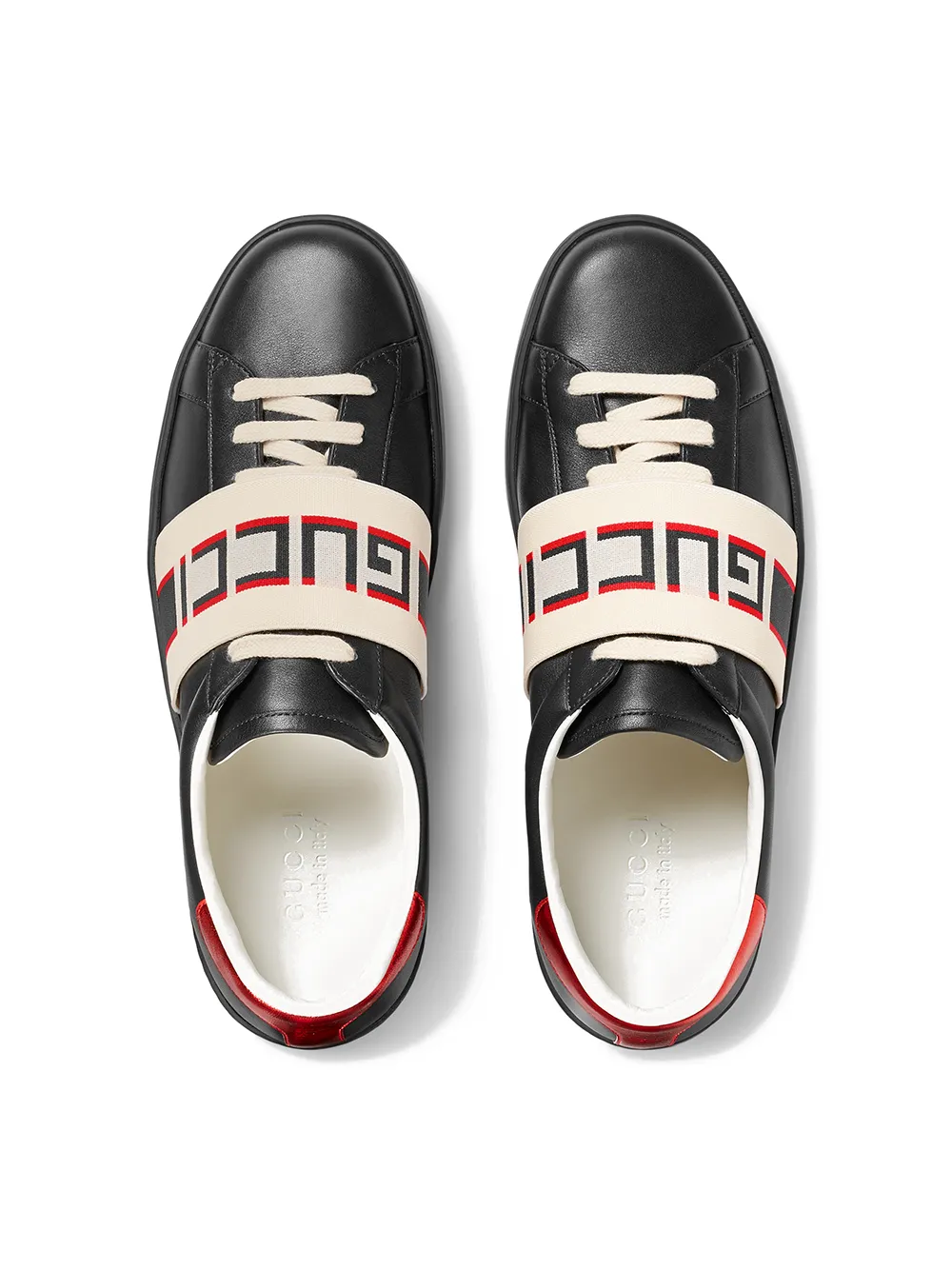 Gucci black, Red And Cream Logo Stripe Leather Sneaker Farfetch