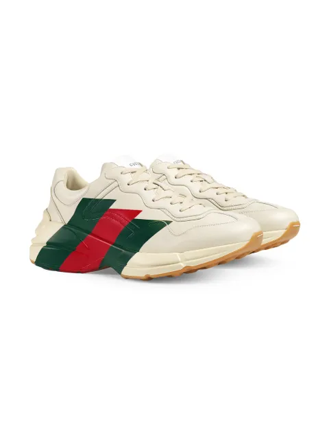 Gucci Low-Top Sneakers Rhyton Calfskin Logo Creamy White