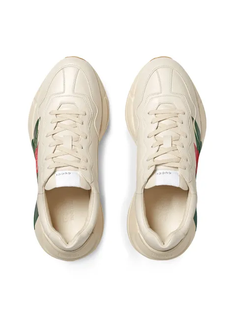 Gucci Low-Top Sneakers Rhyton Calfskin Logo Creamy White