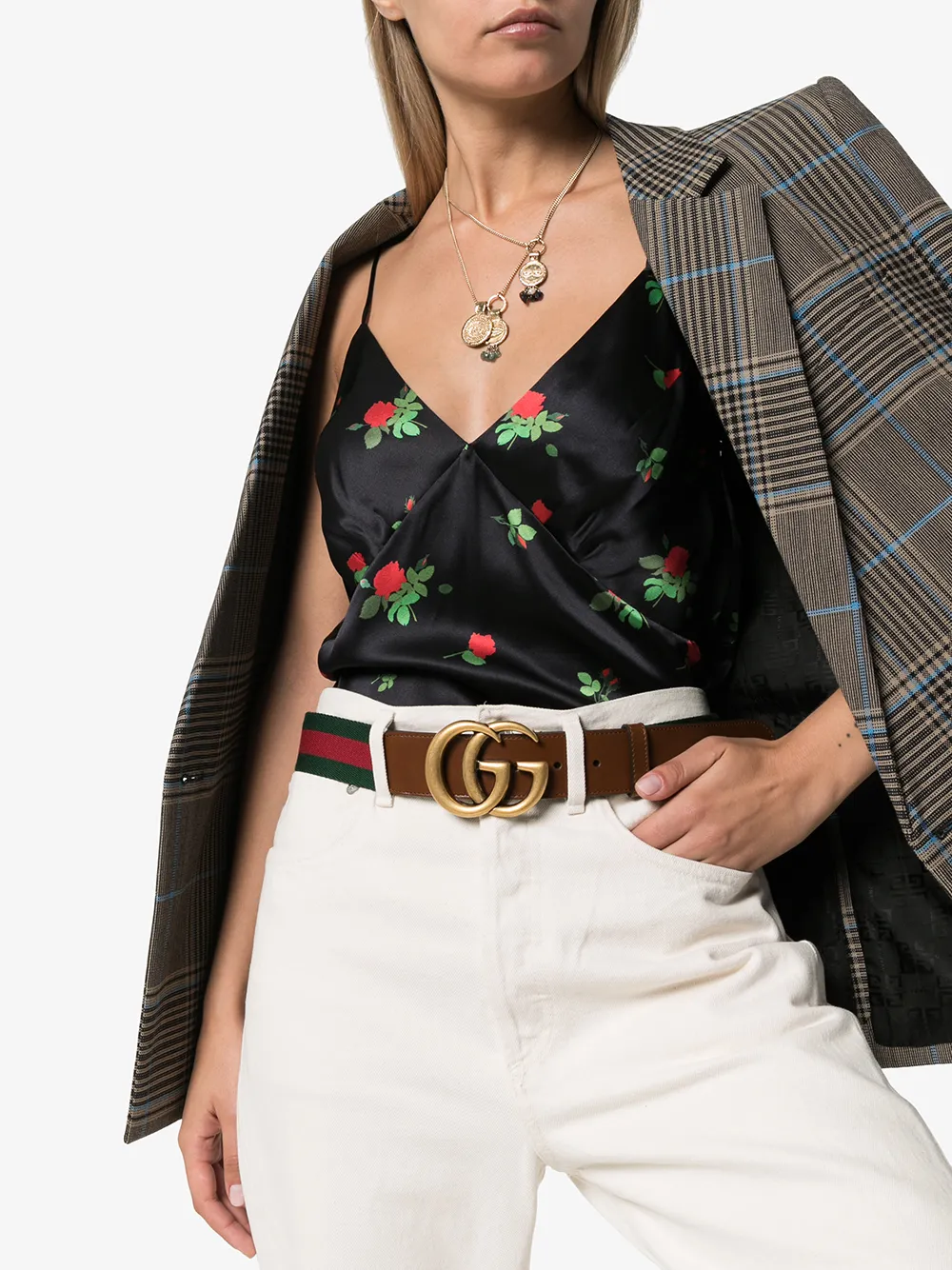 GUCCI GUCCI WEB BELT WITH DOUBLE G BUCKLE,409416H17WT12964927