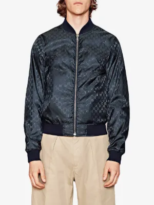 reversible gg jacquard nylon bomber jacket
