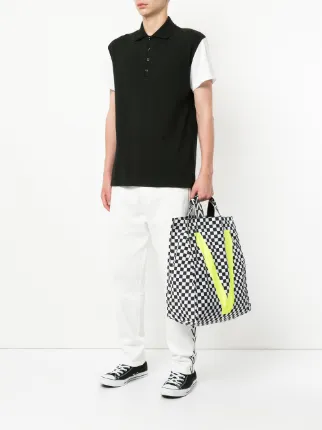 contrast panel checkered shopper tote bag展示图