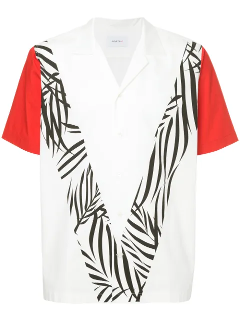 Ports V colour block and leaf print shirt