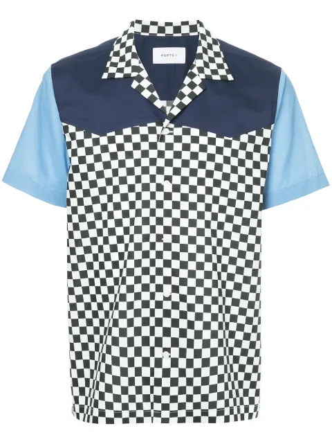 Ports V checkered and colour block print shirt