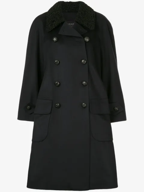 CHANEL Pre-Owned 1985-1993 contrast-collar midi coat