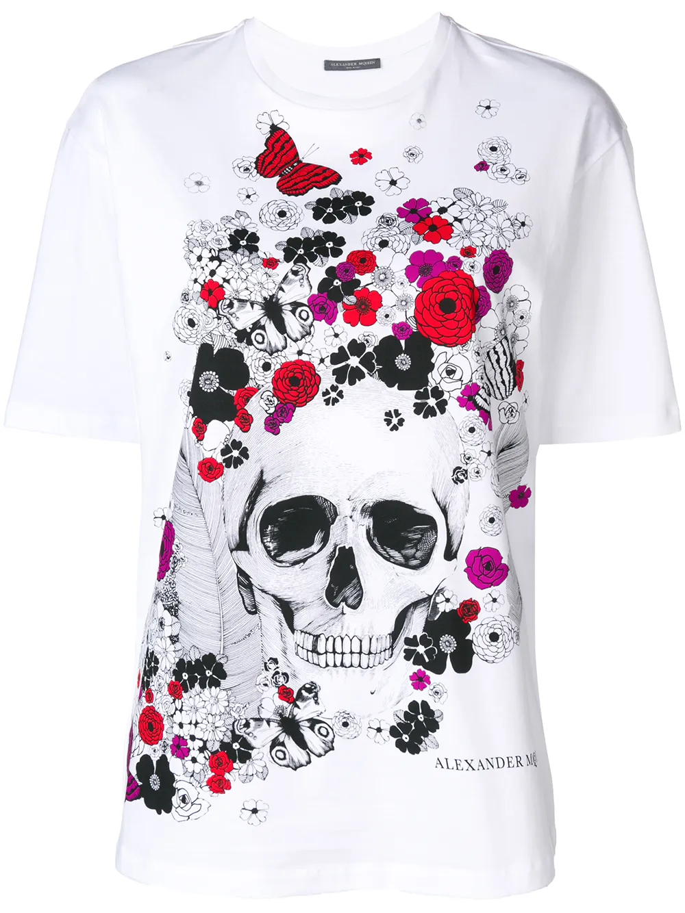 Alexander McQueen T-Shirt mit floraler Stickerei - Weiß