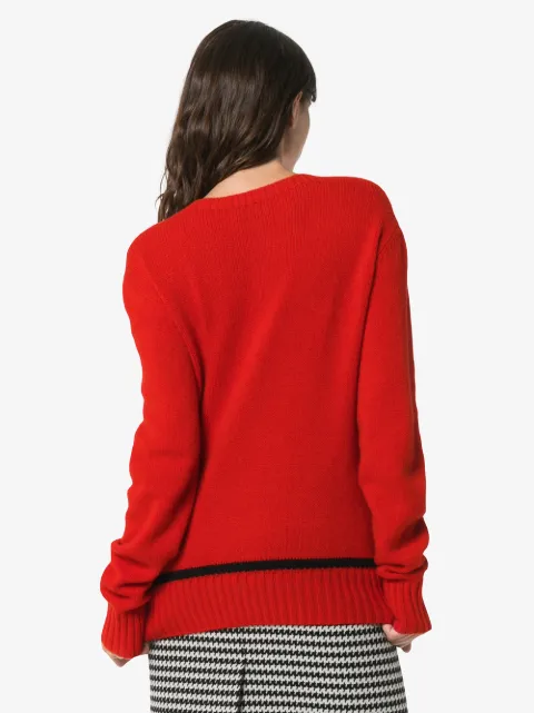 PRADA PRADA MONKEY INTARSIA WOOL CASHMERE BLEND JUMPER - RED