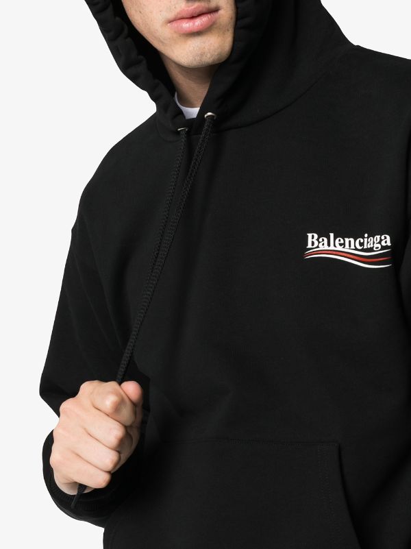 Shop black Balenciaga logo print hoodie 