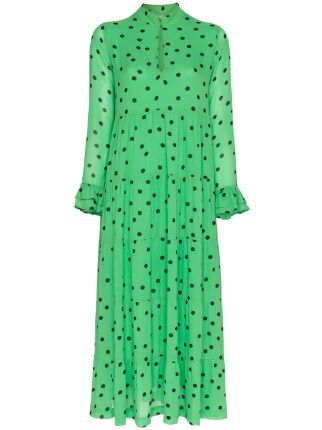 ganni green polka dot dress