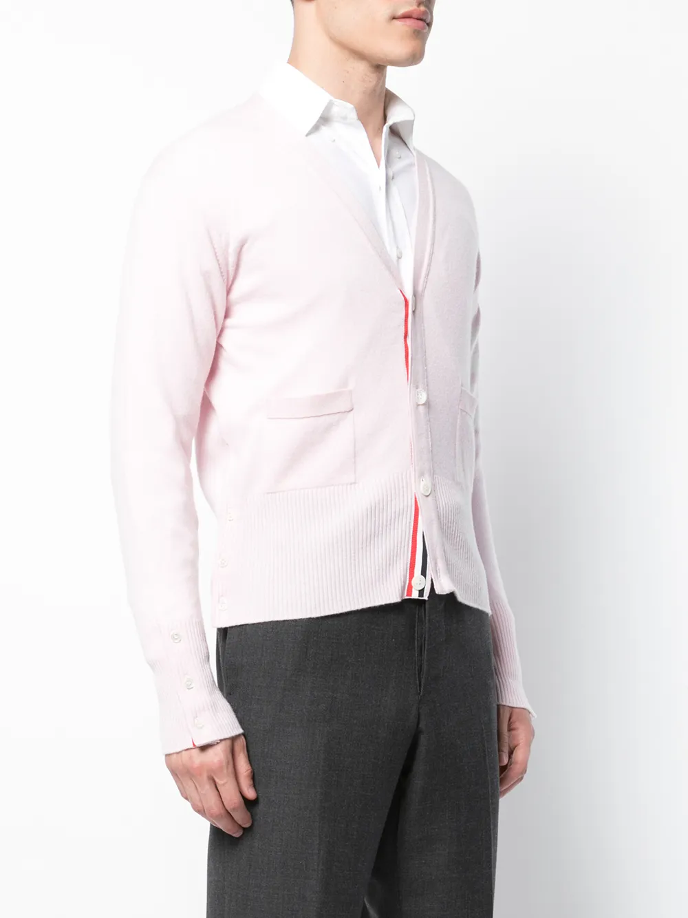  Thom Browne Cashmere Striped Sleeve Cardigan   Rosa 