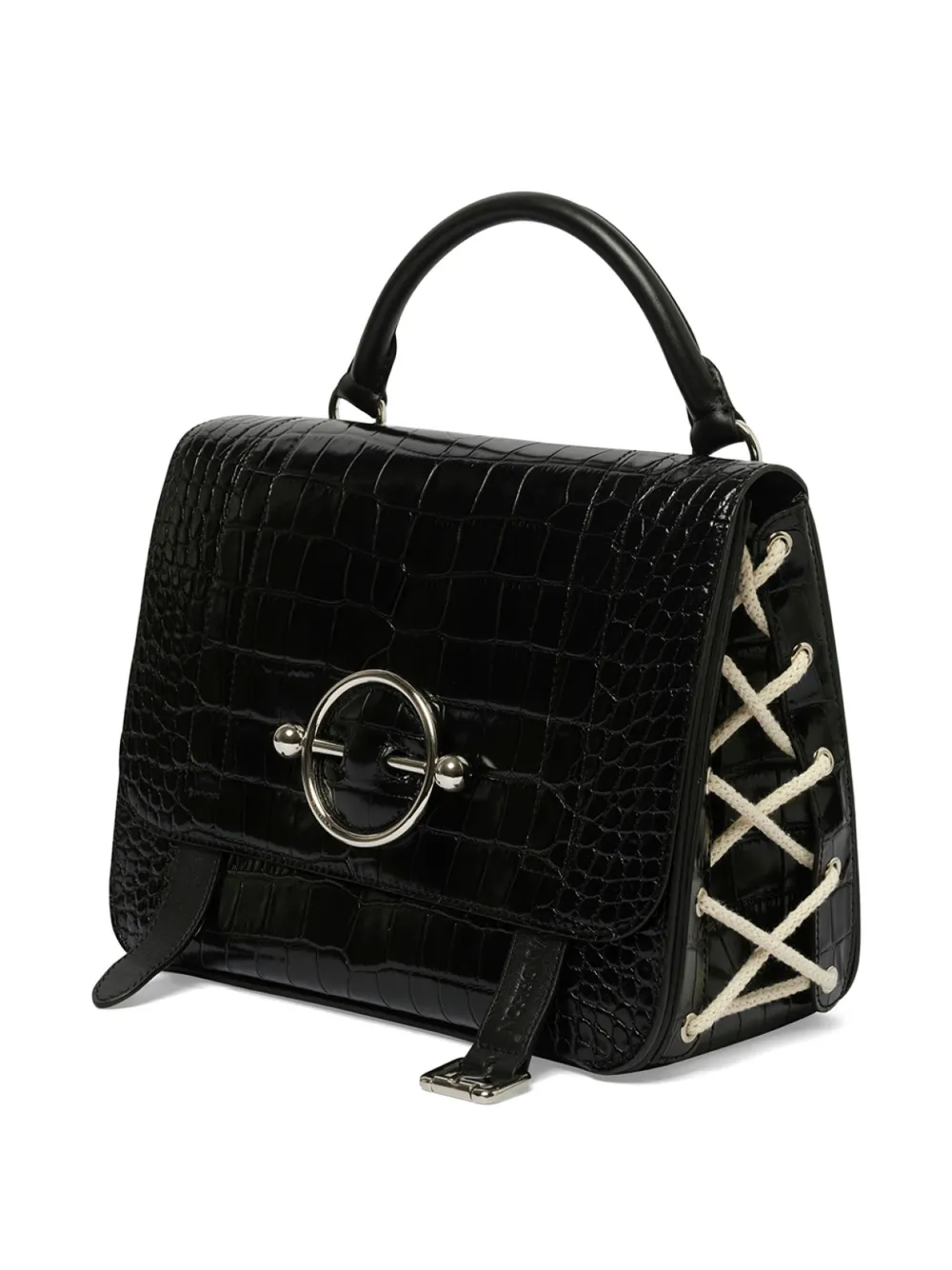 JW Anderson Crocodile Leather Shoulder Bag in Black, view 3