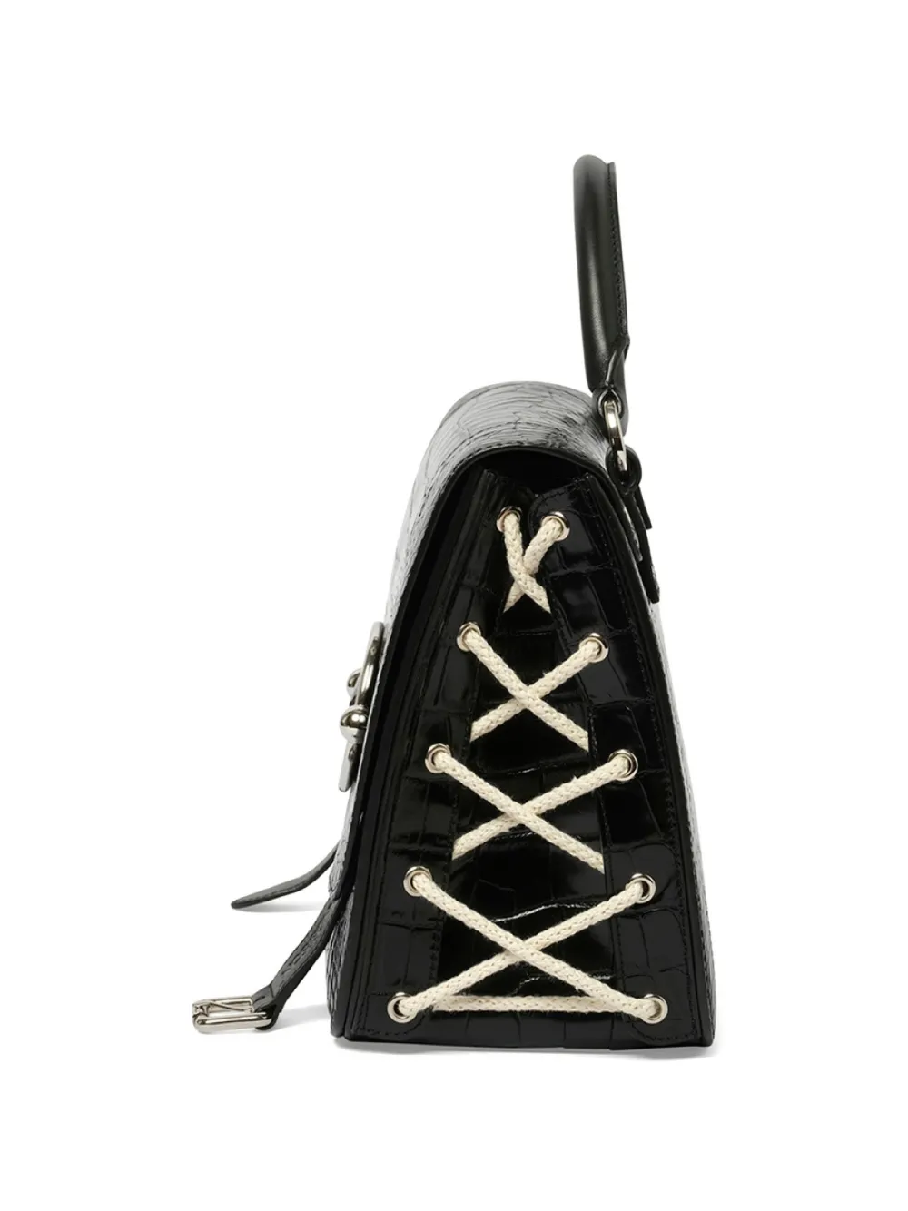JW Anderson Crocodile Leather Shoulder Bag in Black, view 4