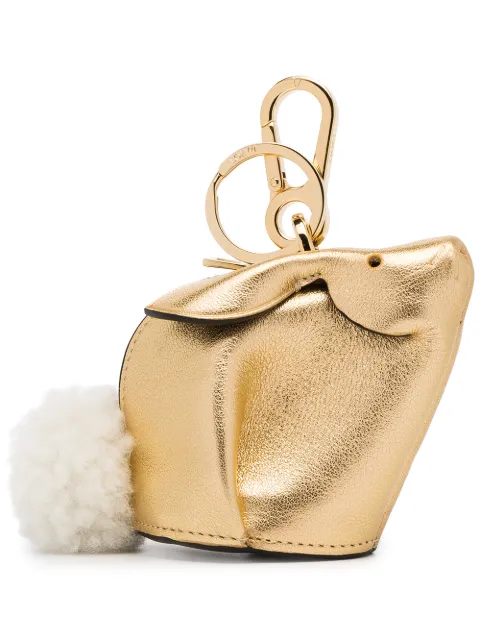 LOEWE gold Metallic Bunny Leather Shearling Tail Bag Charm