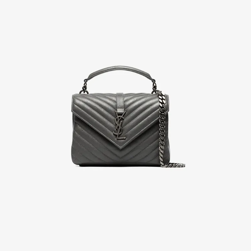 Saint Laurent Large Collège Monogram Leather Shoulder Bag In Grey