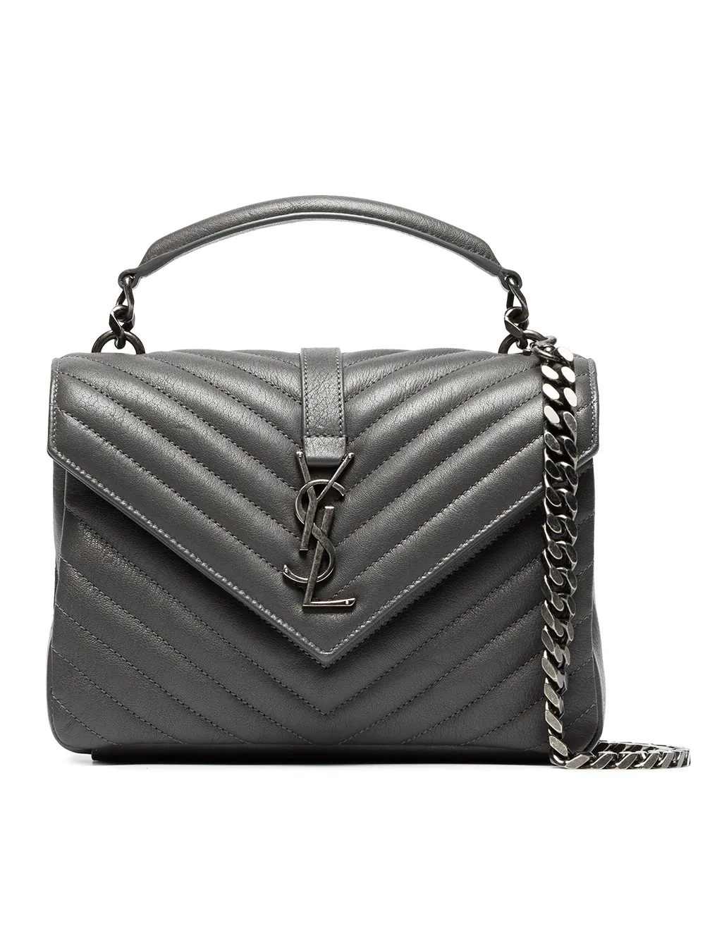 Saint Laurent Large Collège Monogram Leather Shoulder Bag In Grey