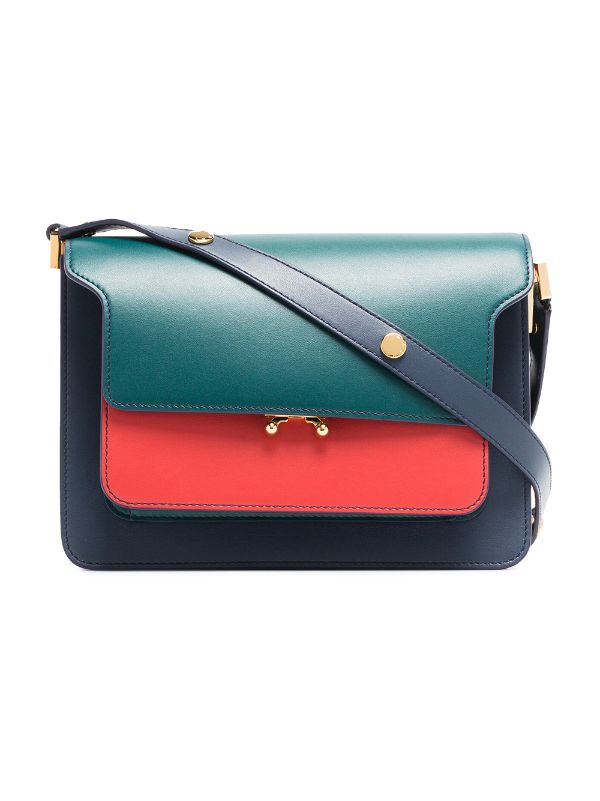 red and blue handbag