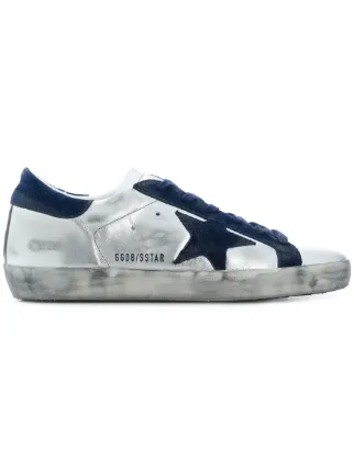 Golden Goose Deluxe Brand Metallic Silver And Blue Superstar Leather ... Golden Goose Deluxe Brand metallic silver and blue superstar leather sneakers ...